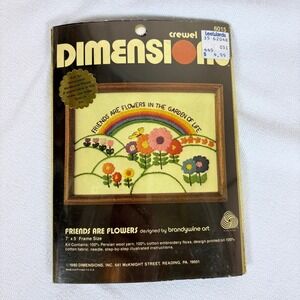Vtg 1980 Dimensions Crewel Kit Friends Are Flowers Rainbow Floral Cottagecore